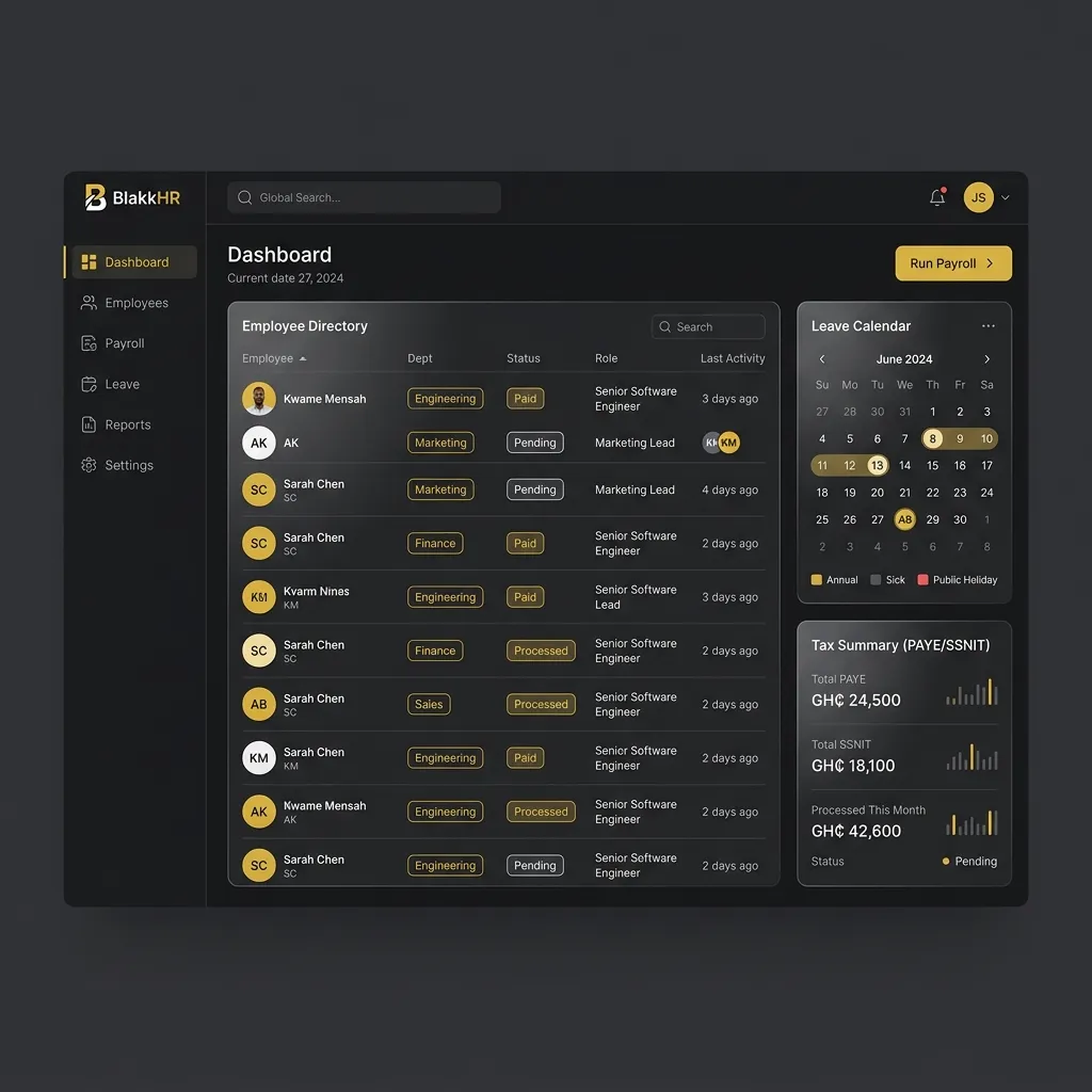 BlakkHR dashboard UI preview